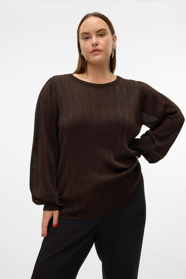 Vero Moda Curve Top de manga larga con lúrex talla grande Marrón oscuro