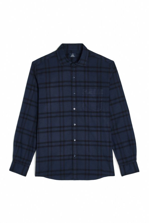 OOTO Camisa xadrez manga comprida lavada Azul