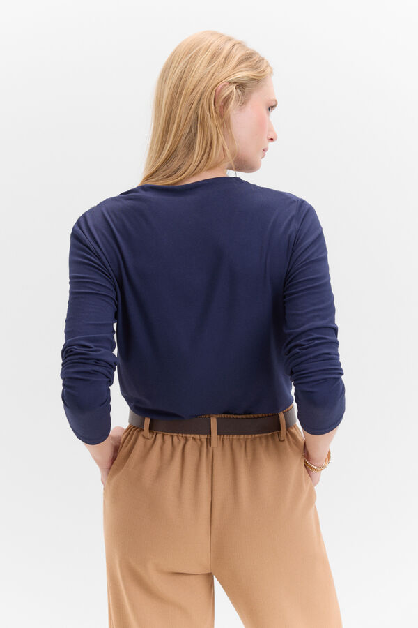 Cortefiel Camiseta con pliegues en hombro Azul marino