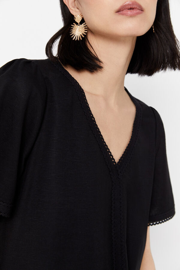 Cortefiel Blusa conforto rendilhados Preto