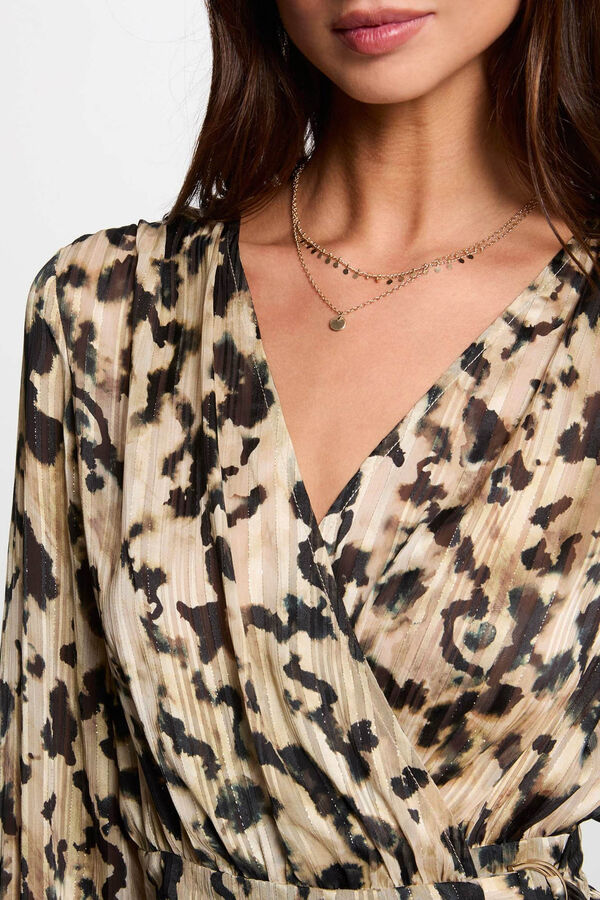 Morgan Vestido largo cruzado Estampado marr&oacute;n