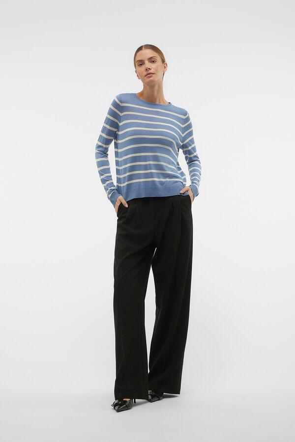 Vero Moda Camisola &agrave;s riscas de mulher com manga comprida e gola redonda Azul