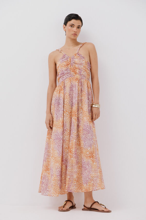 Cortefiel Vestido largo estampado tirantes Multicolor