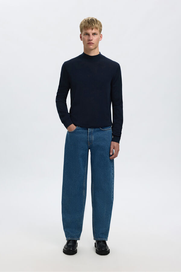 Selected Jersey cuello mock 100% lana merino. Azul marino