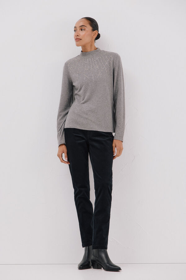 Cortefiel Camiseta con detalle strass Gris