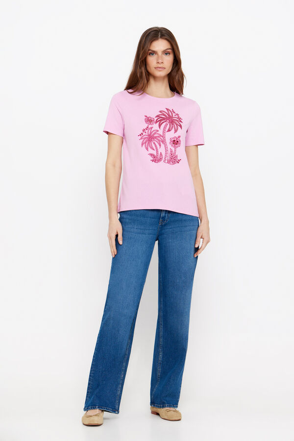 Cortefiel Camiseta bordado Lila
