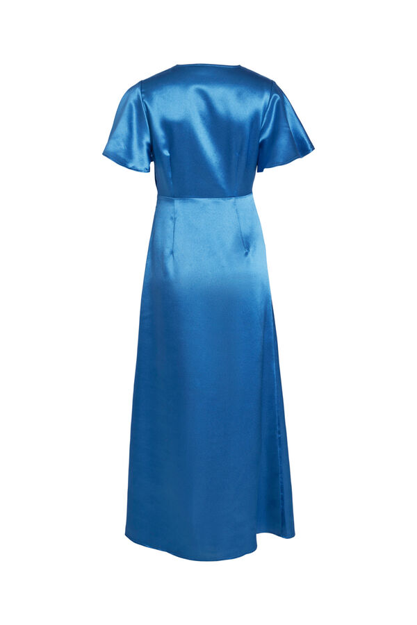 Cortefiel Vestido satinado de manga corta Azul