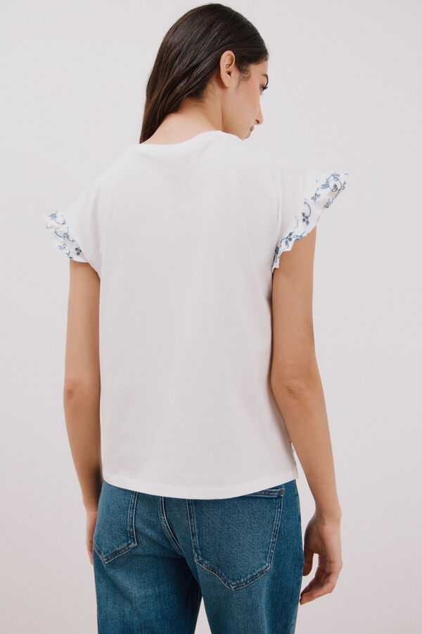 Cortefiel Camiseta bordada Estampado azul