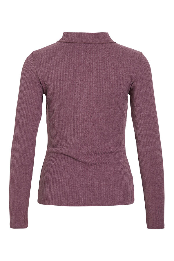 Vila Top de manga larga con cuello polo Rosa