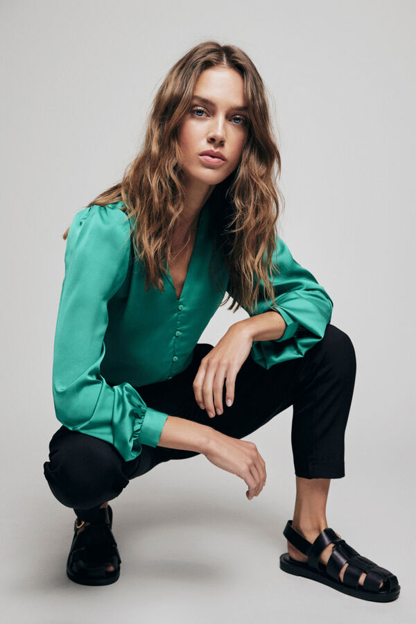 Vila Blusa fluida com mangas abalonadas Verde