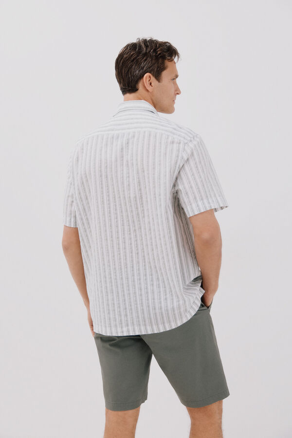 Cortefiel Camisa riscas de manga curta Verde