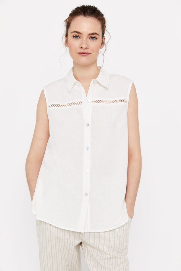 Cortefiel Camisa con lino Blanco