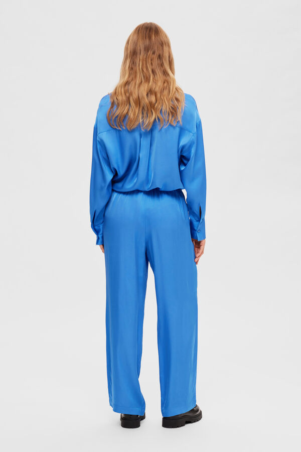 Selected Femme Pantalón holgado satinado confeccionado con Lenzing ECOVERO Azul