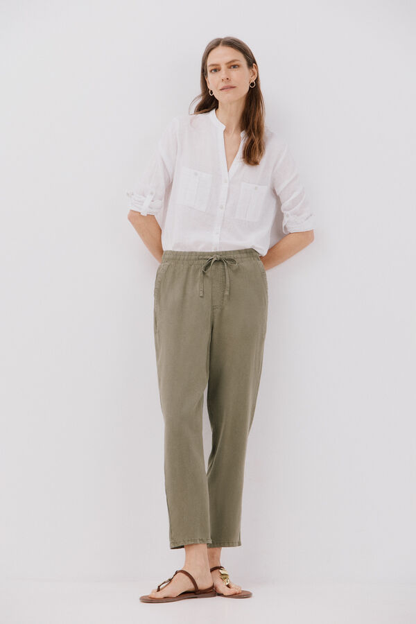 Cortefiel Pantalones fluidos tencel Kaki