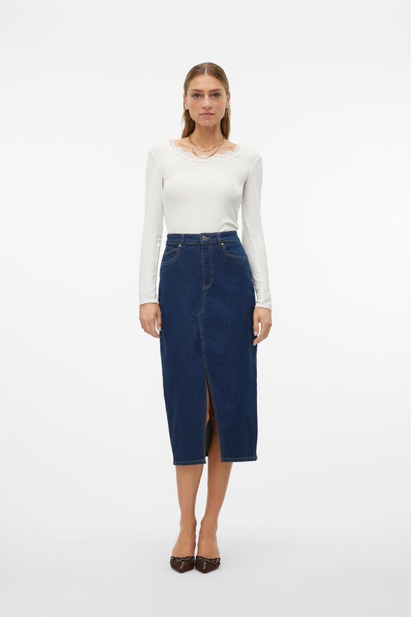 Vero Moda Falda vaquera midi Azul marino