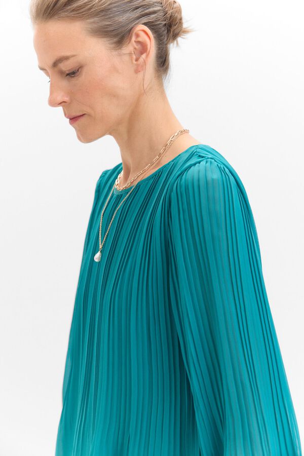 Cortefiel Blusa plisada combinada Verde oscuro