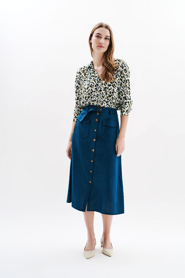Caroll Falda larga botones 100% lino Azul