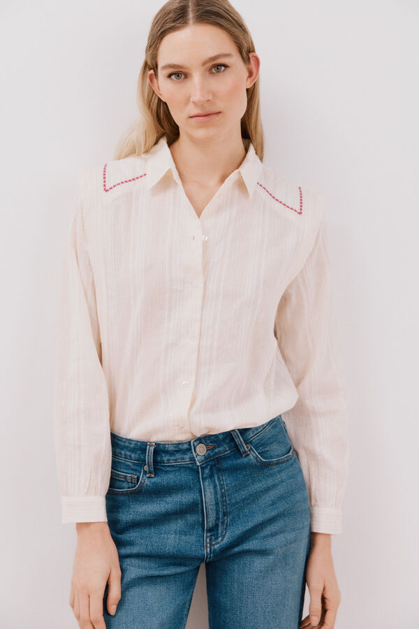 Cortefiel Camisa de algod&oacute;n detalle bordado Branco