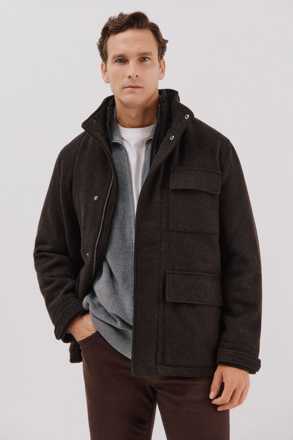 Cortefiel Abrigo vistas desmontables Marr&oacute;n oscuro