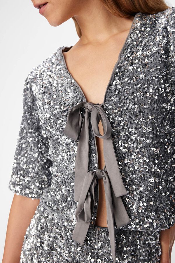 Object Top de lenjuelas con lazos Gris oscuro