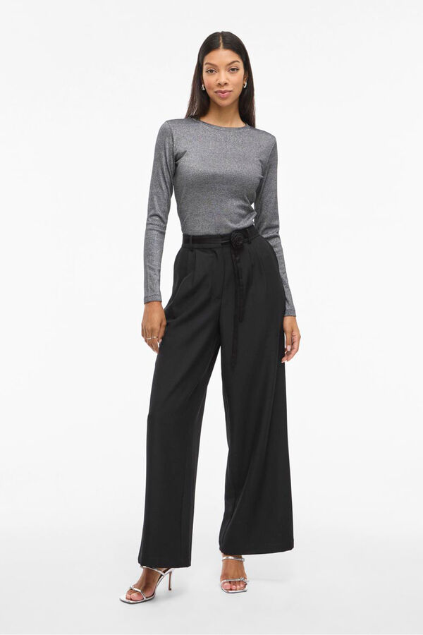 Vila Pantal&oacute;n ancho de vestir con cintur&oacute;n flor Negro