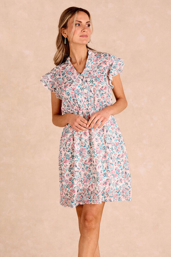 Pol&iacute;n Et Moi Vestido curto Dani com babados Impress&atilde;o