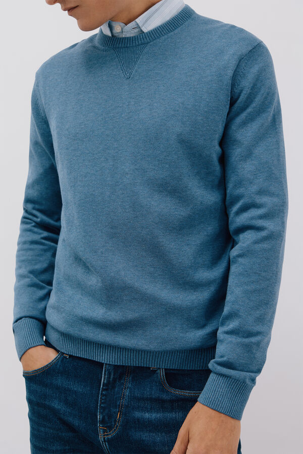 Cortefiel Jersey punto fino algod&oacute;n cuello redondo Azul