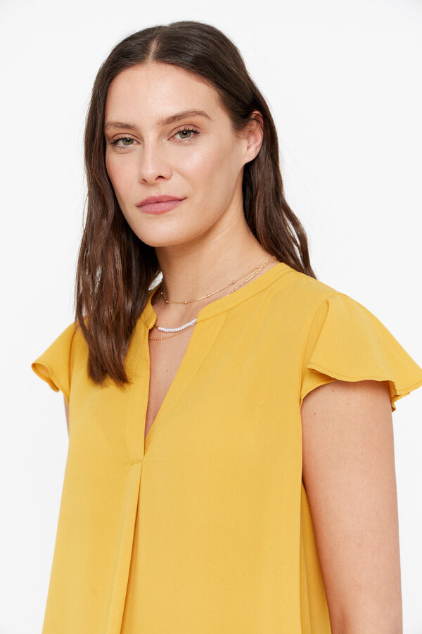 Cortefiel Blusa fluida decote em bico Dourado