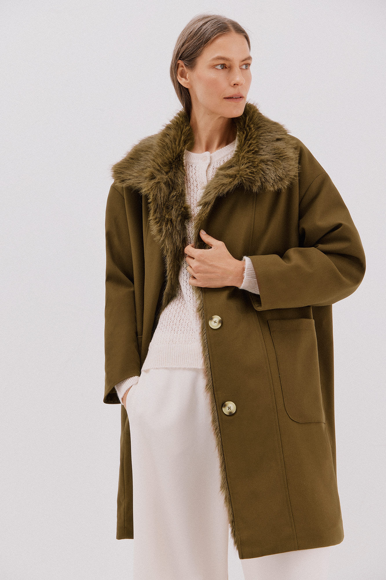 Cortefiel Parka con cuello efecto pelo