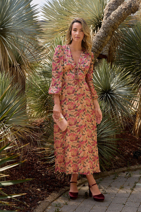 Pol&iacute;n Et Moi Vestido longo floral Tostado