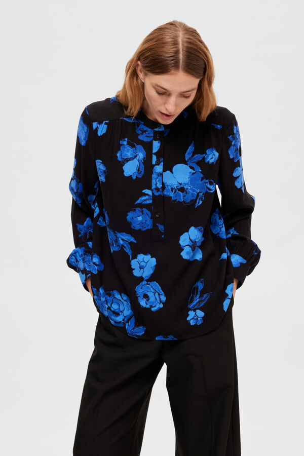 Selected Femme Camisa de manga comprida confecionado com Lenzing ECOVERO Preto