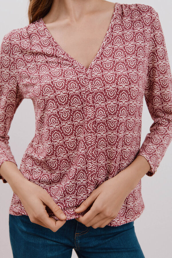 Cortefiel Camiseta fluida com decote em bico Multicolorido