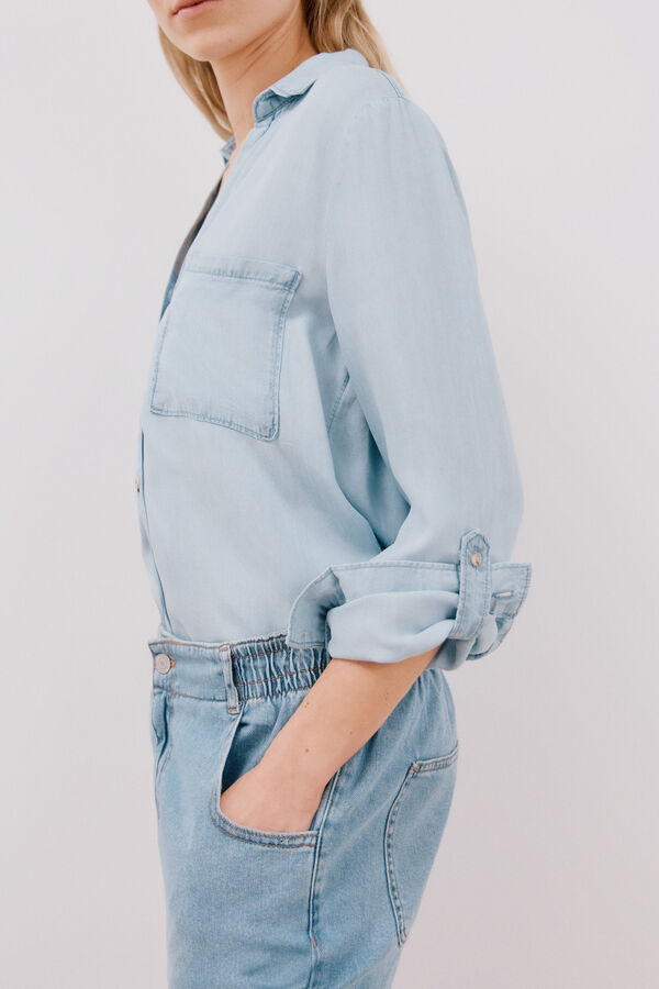 Cortefiel Camisa Vaquera Tencel Azul marino