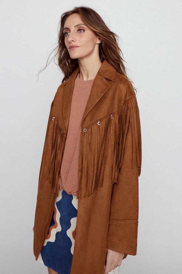 Slowlove Sobrecamisa flecos efecto ante Beige