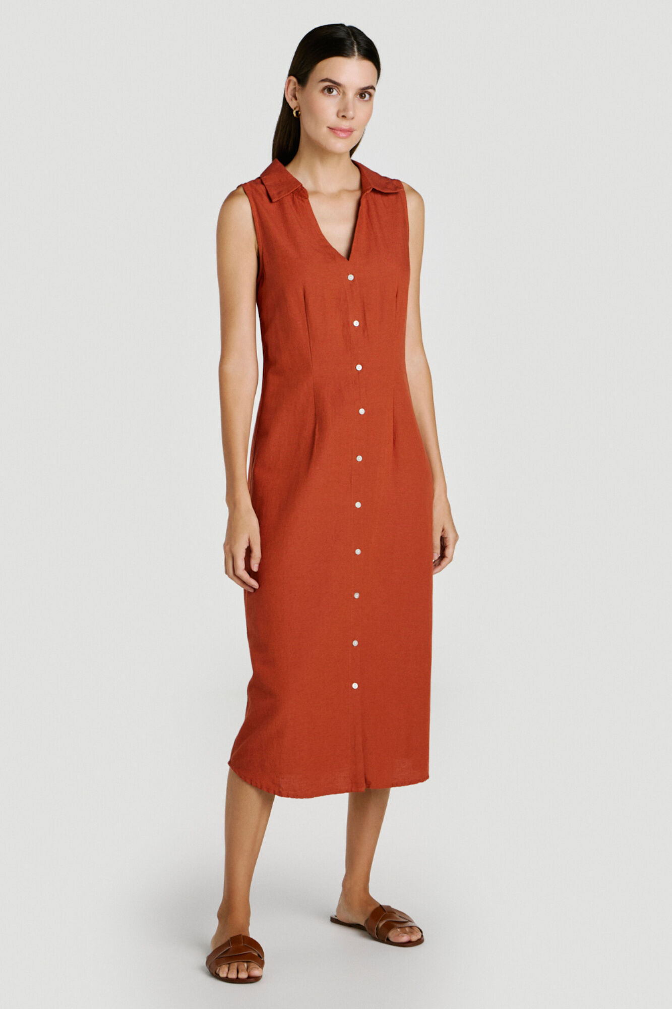 Vila Vestido midi camiseiro de linho
