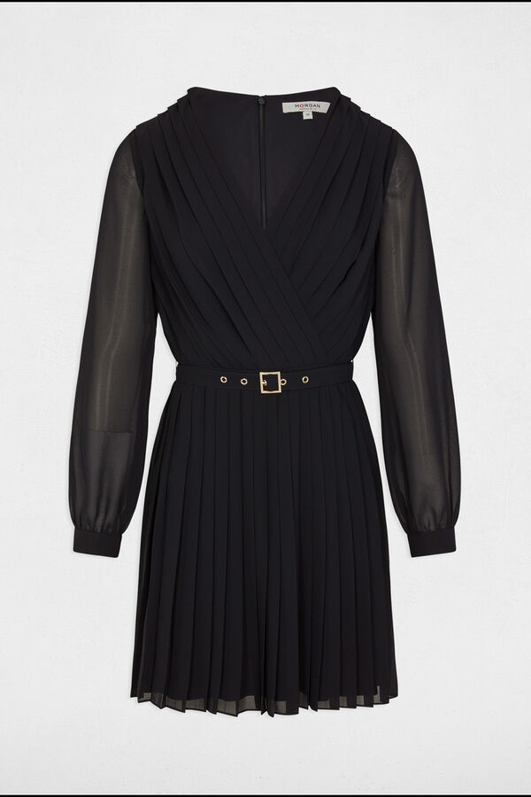 Morgan Vestido curto reto plissado Azul