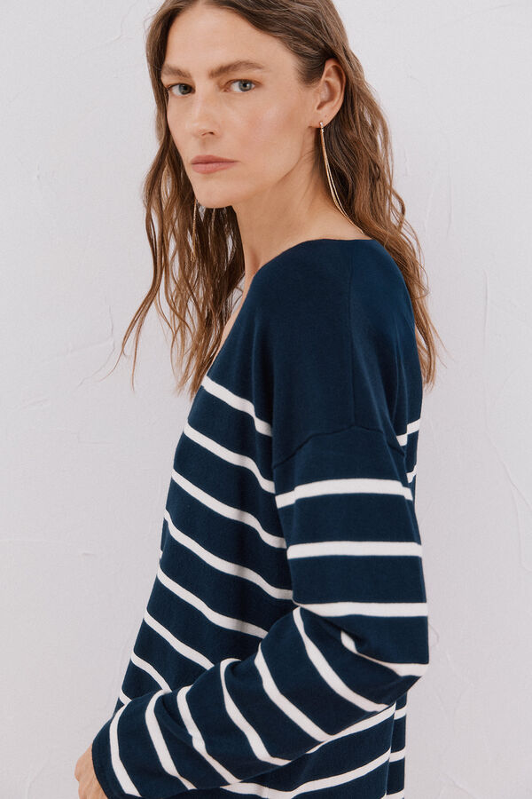 Cortefiel Camisola de malha decote bico Azul