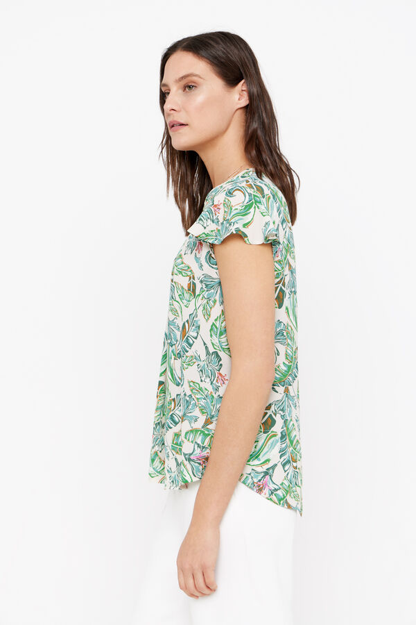 Cortefiel Blusa fluida escote pico Estampado blanco