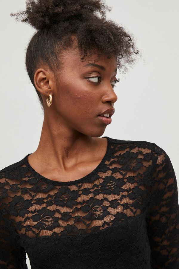 Vila Vestido encaje de manga larga Negro