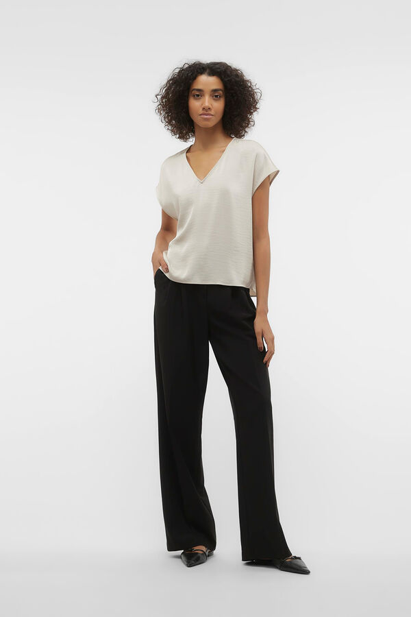 Vero Moda Blusa de manga curta com gola em V Tostado