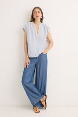 Cortefiel Blusa bordados contraste Azul