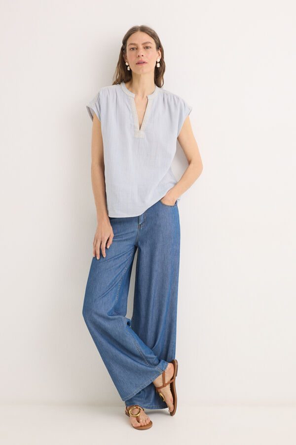 Cortefiel Blusa bordados contraste Azul