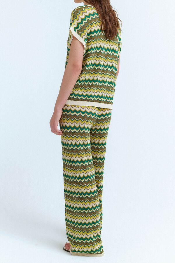 Vila Calças de malha Pointelle com lurex Verde