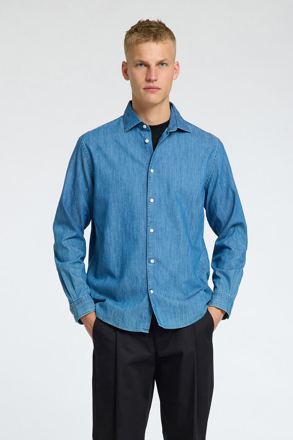 Selected Camisa de ganga de manga comprida Azul