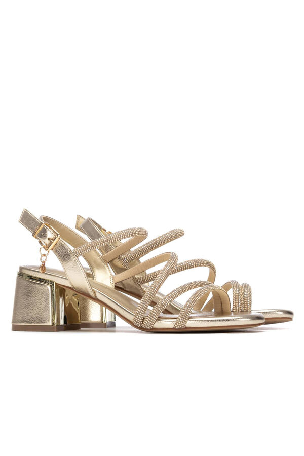 XTI Sand&aacute;lia de tiras com strass metalizada Dourado