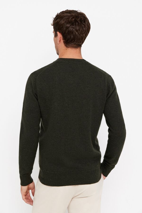 Cortefiel Camisola l&atilde; lambswool gola em bico Verde