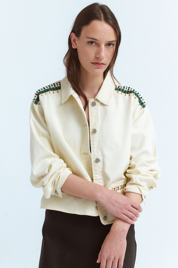 Vila Chaqueta cazadora vaquera con bordados Beige