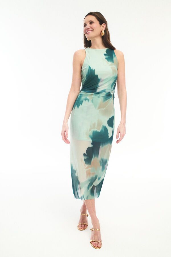 Vila Vestido midi tejido mesh Verde