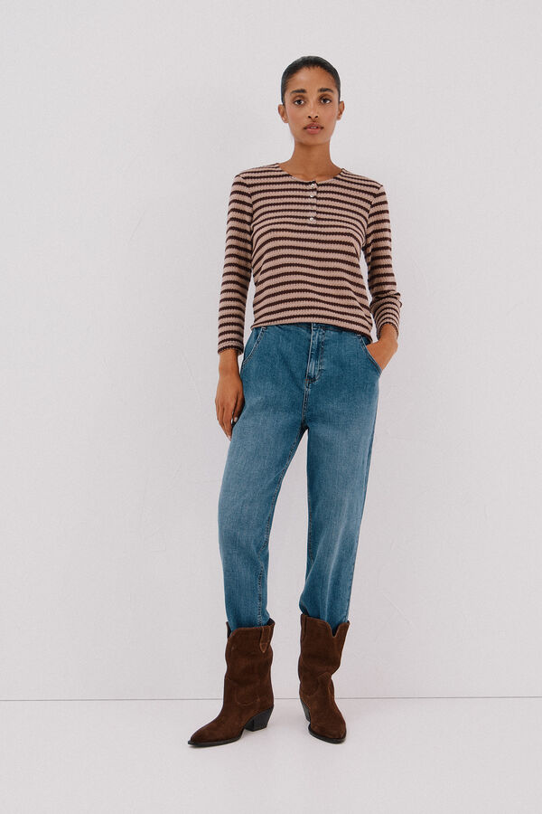 Cortefiel Top estructura rayas Marr&oacute;n oscuro