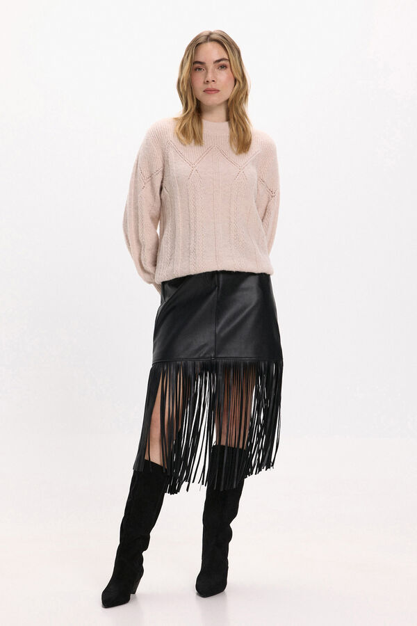 Vila Falda de polipiel con flecos Negro